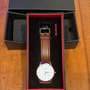MVMT Silver Case Watch with Brown Leather Strap